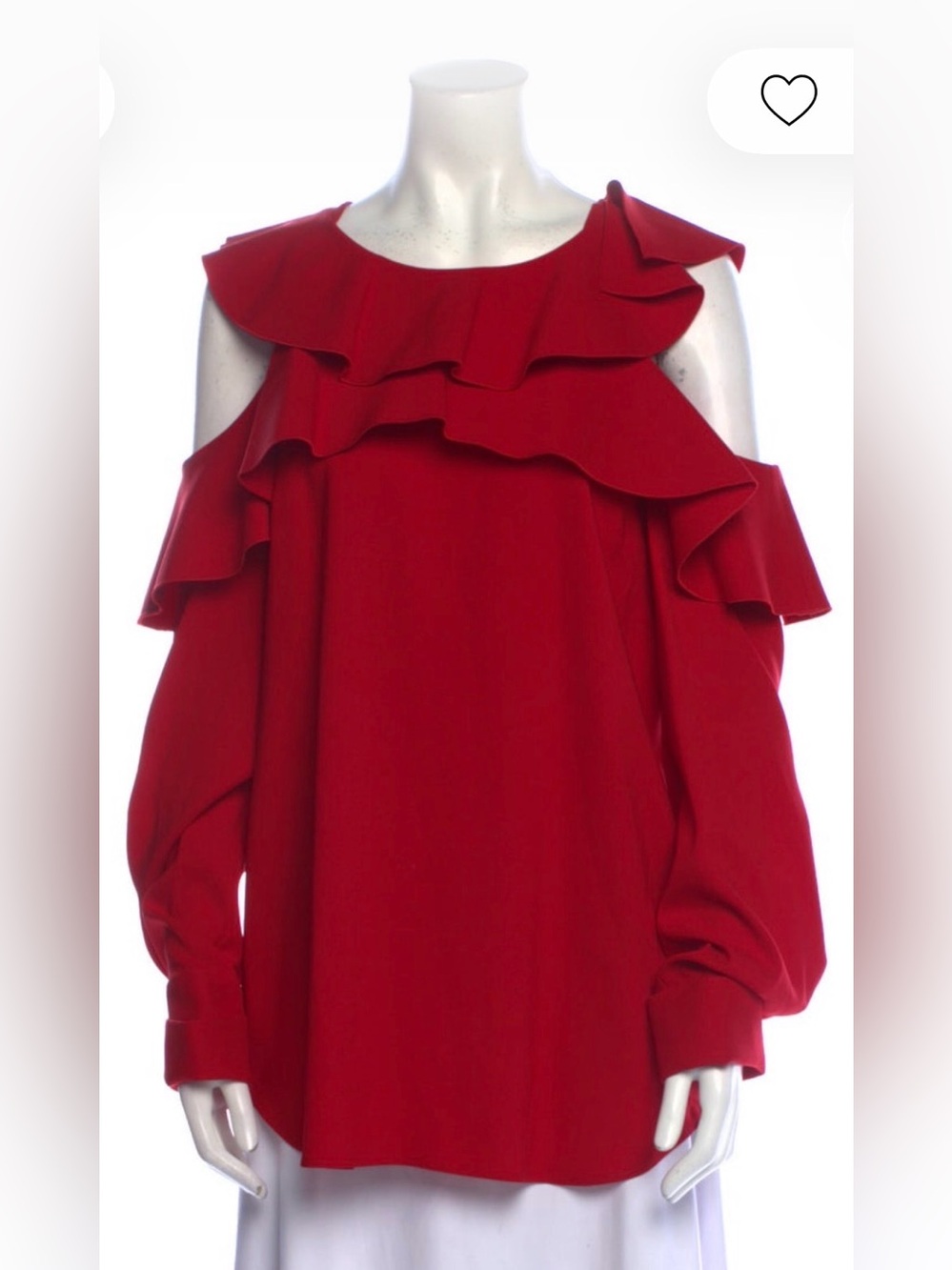 Auth Oscar de la Renta Red Stretch Silk Ruffle Blouse